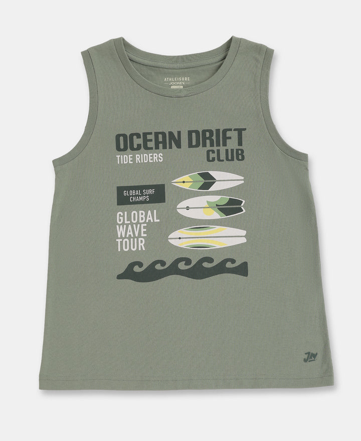 Boy's Super Combed Cotton Graphic Printed Tank Top - Lily Pad