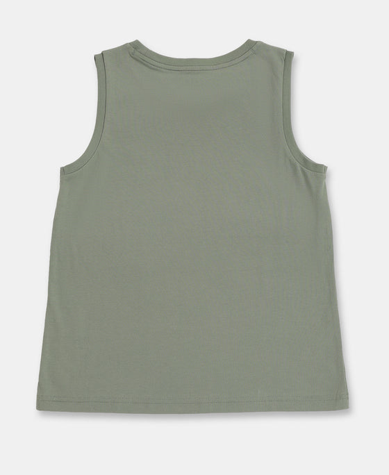 Boy's Super Combed Cotton Graphic Printed Tank Top - Lily Pad