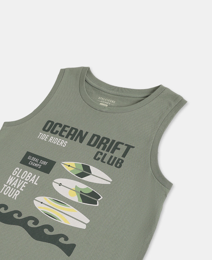 Boy's Super Combed Cotton Graphic Printed Tank Top - Lily Pad