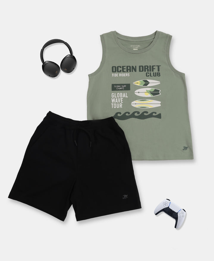 Boy's Super Combed Cotton Graphic Printed Tank Top - Lily Pad