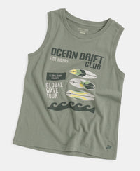 Boy's Super Combed Cotton Graphic Printed Tank Top - Lily Pad