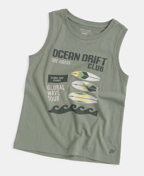 Boy's Super Combed Cotton Graphic Printed Tank Top - Lily Pad