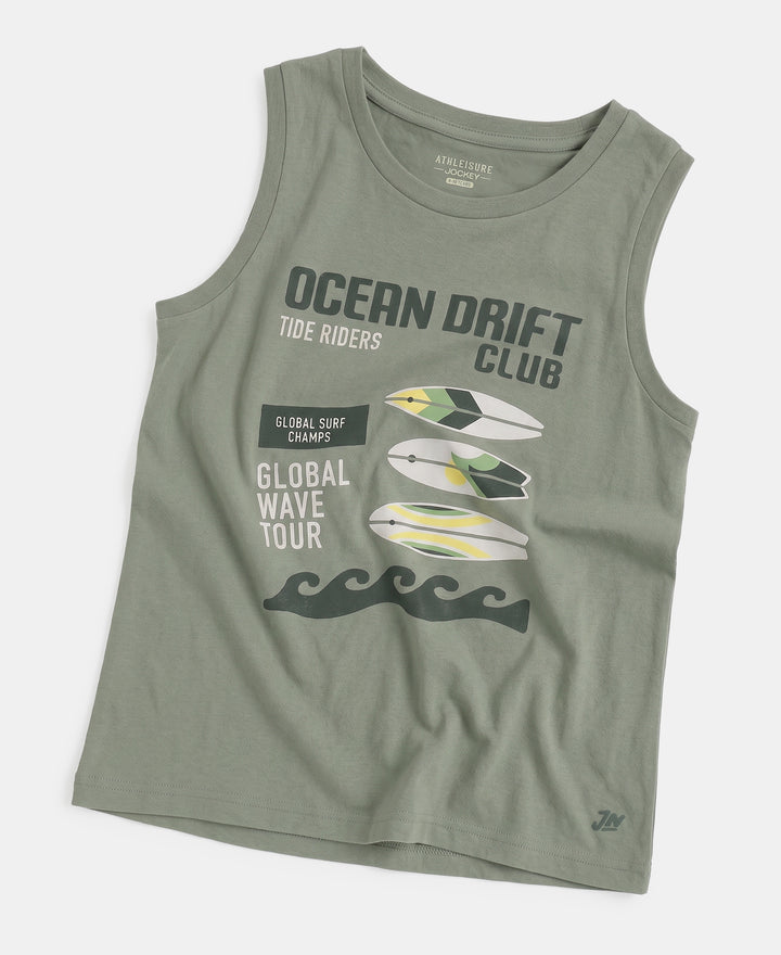 Boy's Super Combed Cotton Graphic Printed Tank Top - Lily Pad