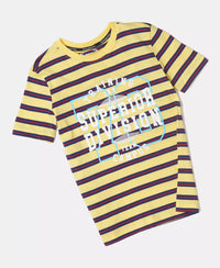 Super Combed Cotton Striped Graphic Printed Half Sleeve T-Shirt - Snap Dragon