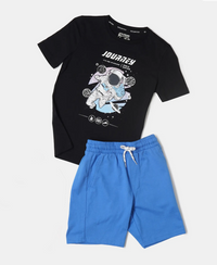 Boy's Super Combed Cotton Printed T-Shirt & Shorts Set - Assorted