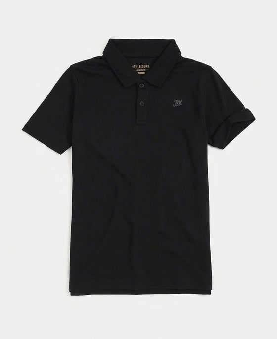 Boy's Super Combed Cotton Rich Regular Fit Polo T-Shirt - Black