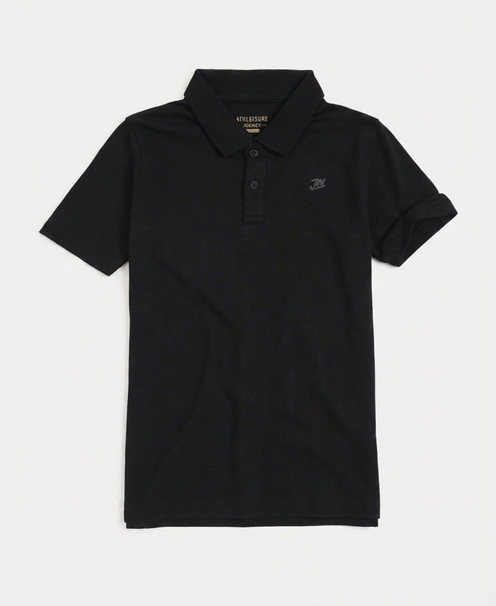 Boy's Super Combed Cotton Rich Regular Fit Polo T-Shirt - Black