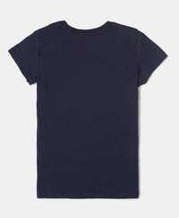 Girl's Super Combed Cotton Graphic Printed T-Shirt - Navy