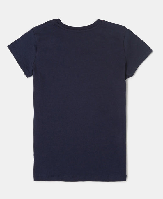 Girl's Super Combed Cotton Graphic Printed T-Shirt - Navy