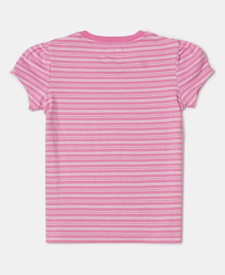 Super Combed Cotton Elastane Stretch Rib Striped Short Sleeve T-Shirt - Aurora Pink & Pink lady Melange