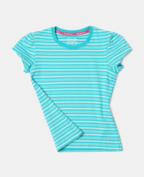Super Combed Cotton Elastane Stretch Rib Striped Short Sleeve T-Shirt - Paradise Teal & Aqua Splash