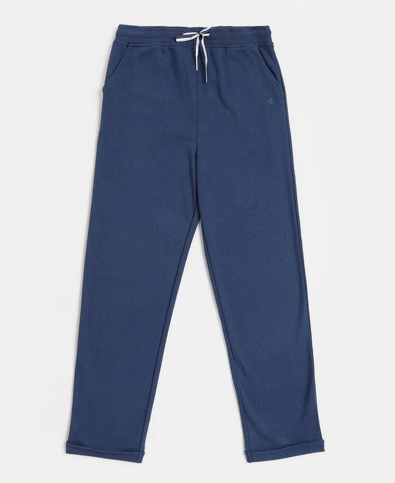 Girls Super Combed Cotton Straight Fit Trackpants with Side Pocket - Denim Indigo