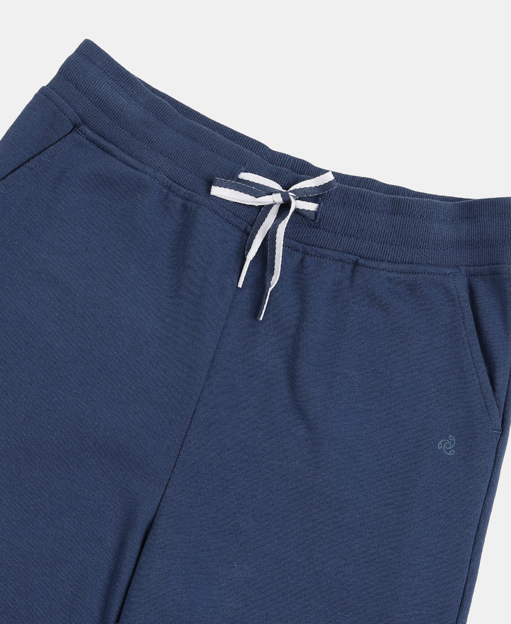 Girls Super Combed Cotton Straight Fit Trackpants with Side Pocket - Denim Indigo