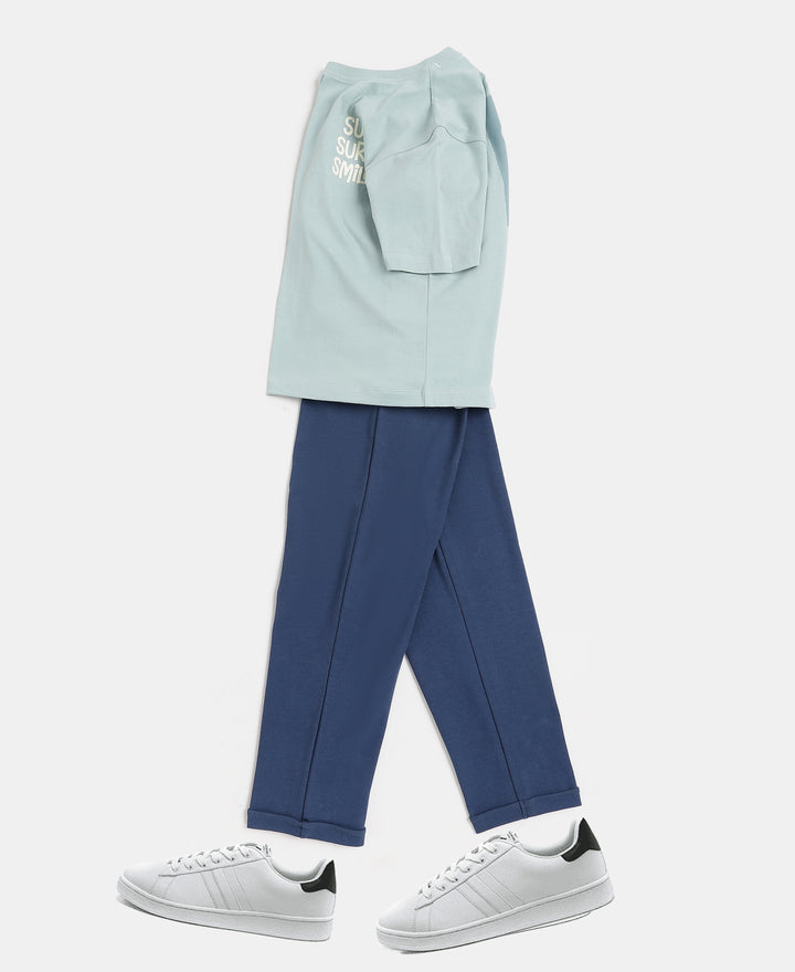 Girls Super Combed Cotton Straight Fit Trackpants with Side Pocket - Denim Indigo