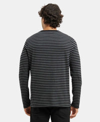 Super Combed Cotton Rich Striped Round Neck Full Sleeve T-Shirt - Black & Charcoal Melange-3