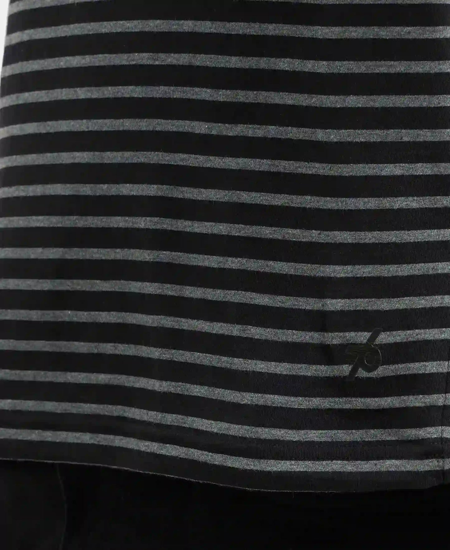 Super Combed Cotton Rich Striped Round Neck Full Sleeve T-Shirt - Black & Charcoal Melange-7
