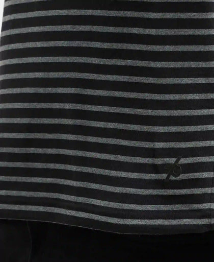 Super Combed Cotton Rich Striped Round Neck Full Sleeve T-Shirt - Black & Charcoal Melange-7