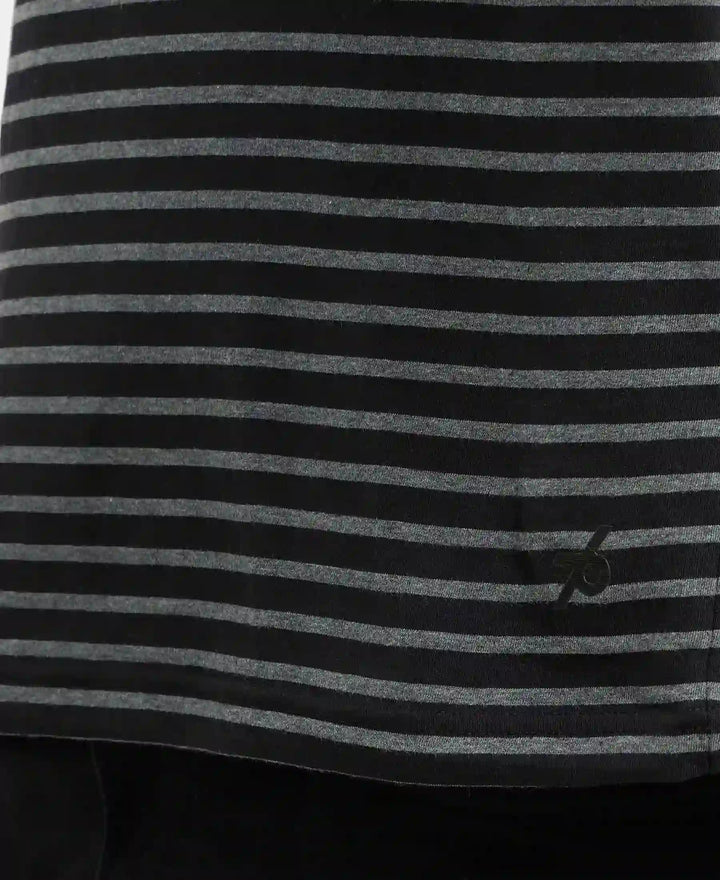 Super Combed Cotton Rich Striped Round Neck Full Sleeve T-Shirt - Black & Charcoal Melange-7