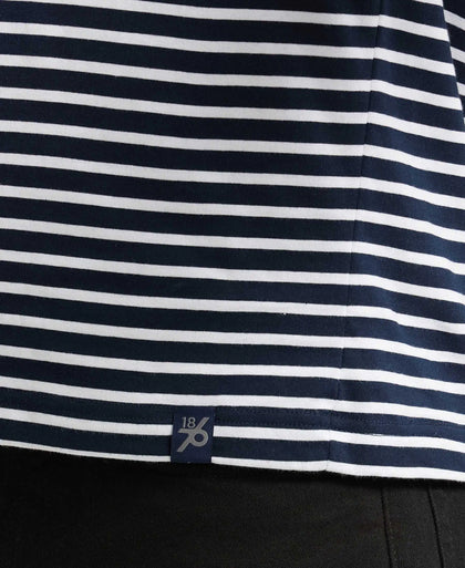 Super Combed Cotton Rich Striped Round Neck Full Sleeve T-Shirt - Navy & White-7