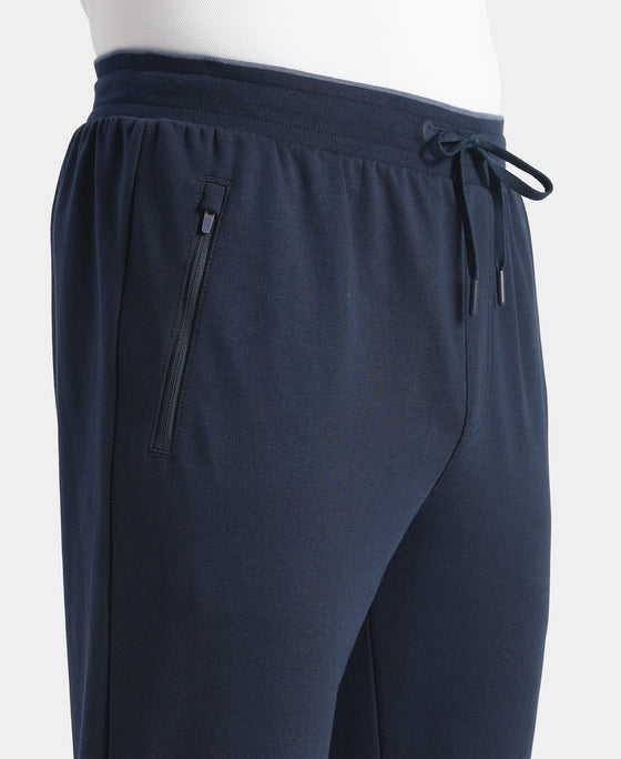 Super Combed Cotton Rich Pique Slim Fit Jogger with Zipper Pockets - Navy