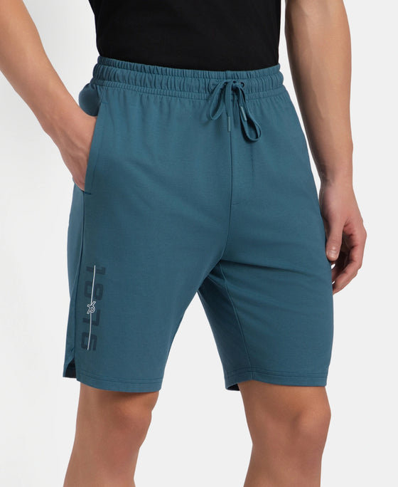 Super Combed Cotton Straight Fit Shorts with Side Pockets - Indian Teal