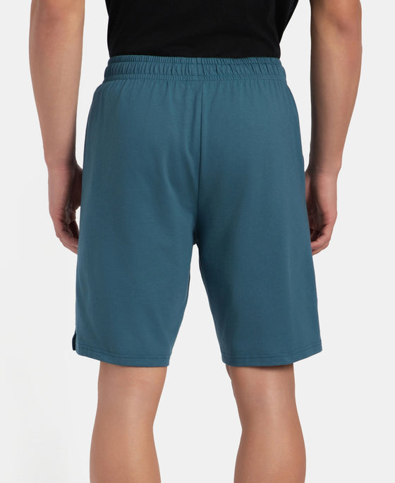 Super Combed Cotton Straight Fit Shorts with Side Pockets - Indian Teal