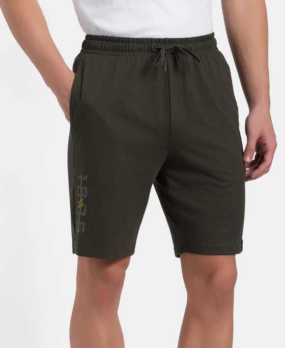 Super Combed Cotton Straight Fit Shorts with Side Pockets - Olive
