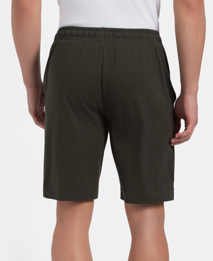 Super Combed Cotton Straight Fit Shorts with Side Pockets - Olive