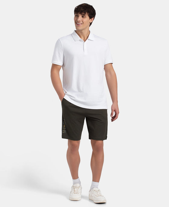 Super Combed Cotton Straight Fit Shorts with Side Pockets - Olive