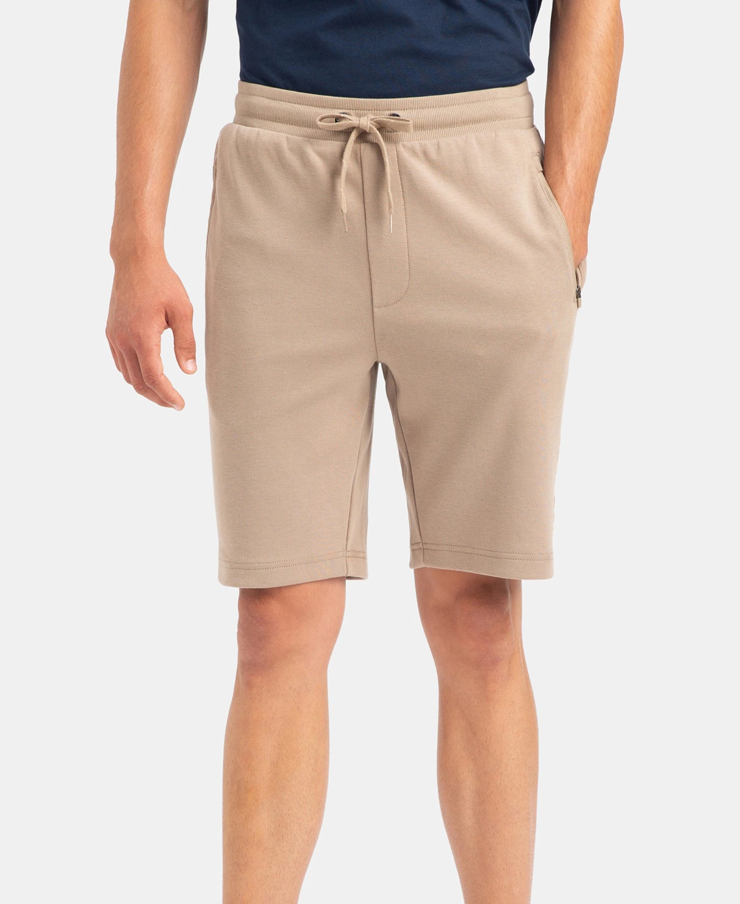 Super Combed Cotton Rich Straight Fit Shorts with Zipper Pockets - Desert Taupe