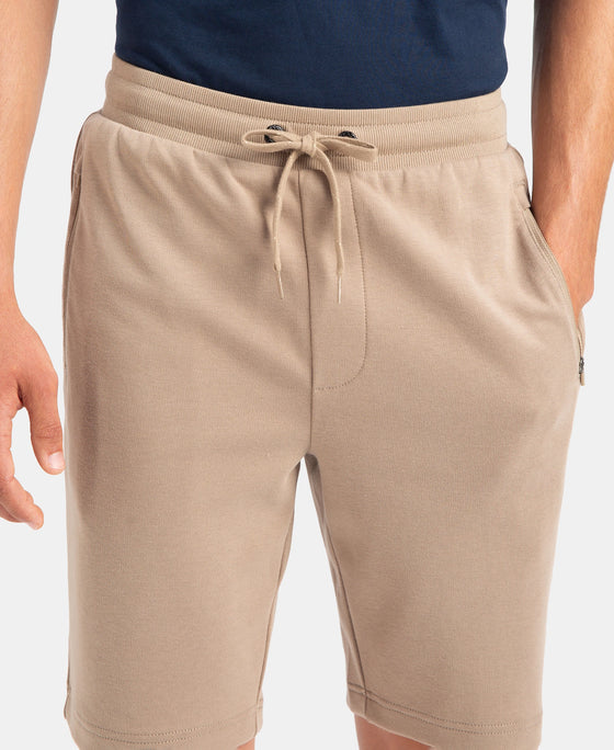 Super Combed Cotton Rich Straight Fit Shorts with Zipper Pockets - Desert Taupe