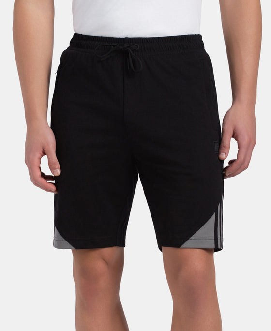 Super Combed Cotton Rich Straight Fit Shorts with Zipper Pockets - Black & Performance Grey