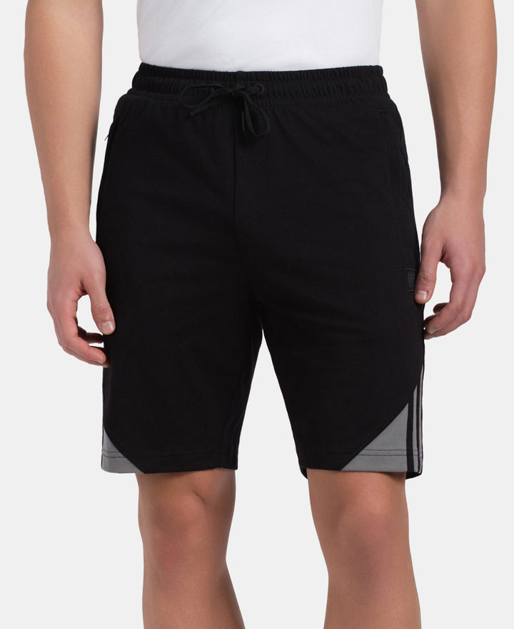 Super Combed Cotton Rich Straight Fit Shorts with Zipper Pockets - Black & Performance Grey