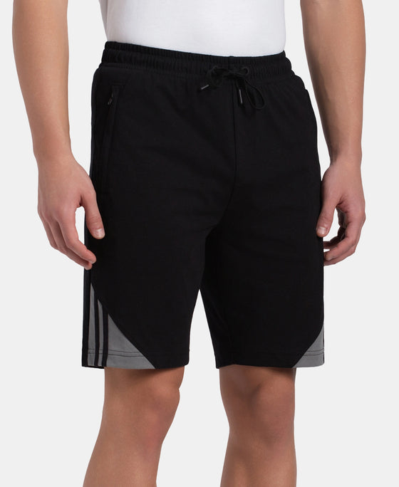 Super Combed Cotton Rich Straight Fit Shorts with Zipper Pockets - Black & Performance Grey