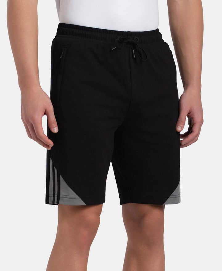 Super Combed Cotton Rich Straight Fit Shorts with Zipper Pockets - Black & Performance Grey