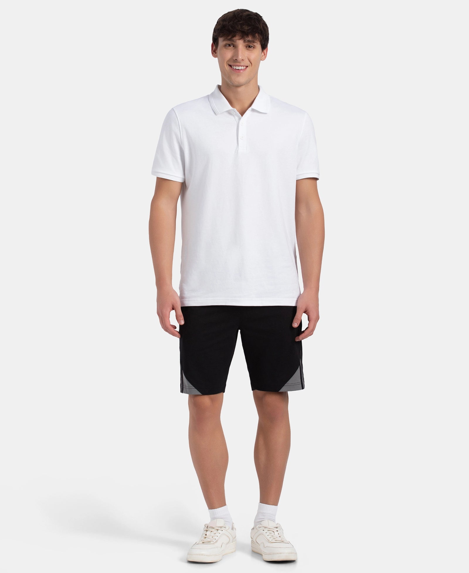 Super Combed Cotton Rich Straight Fit Shorts with Zipper Pockets - Black & Performance Grey