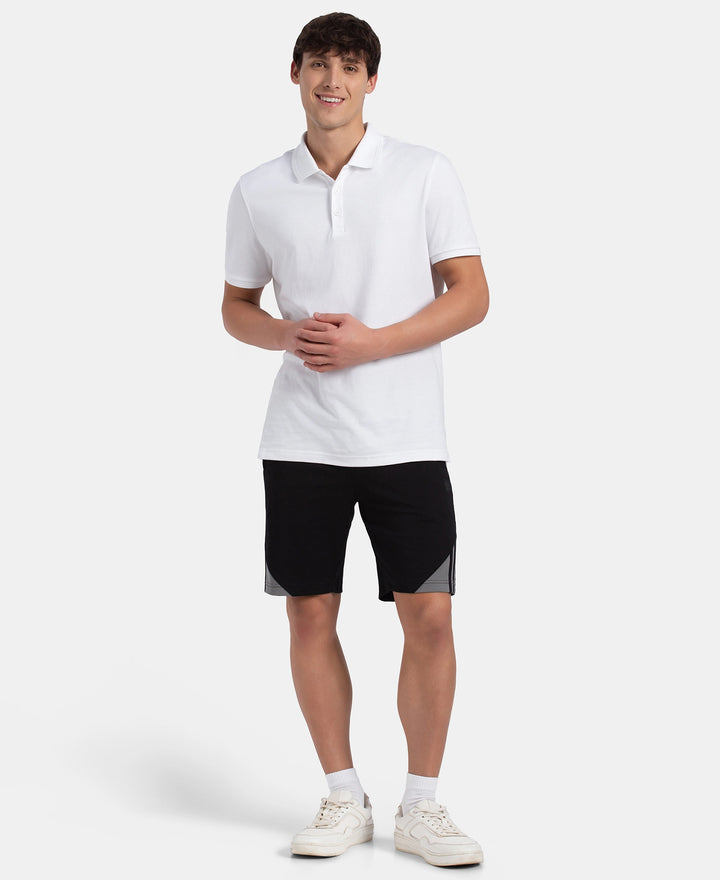 Super Combed Cotton Rich Straight Fit Shorts with Zipper Pockets - Black & Performance Grey