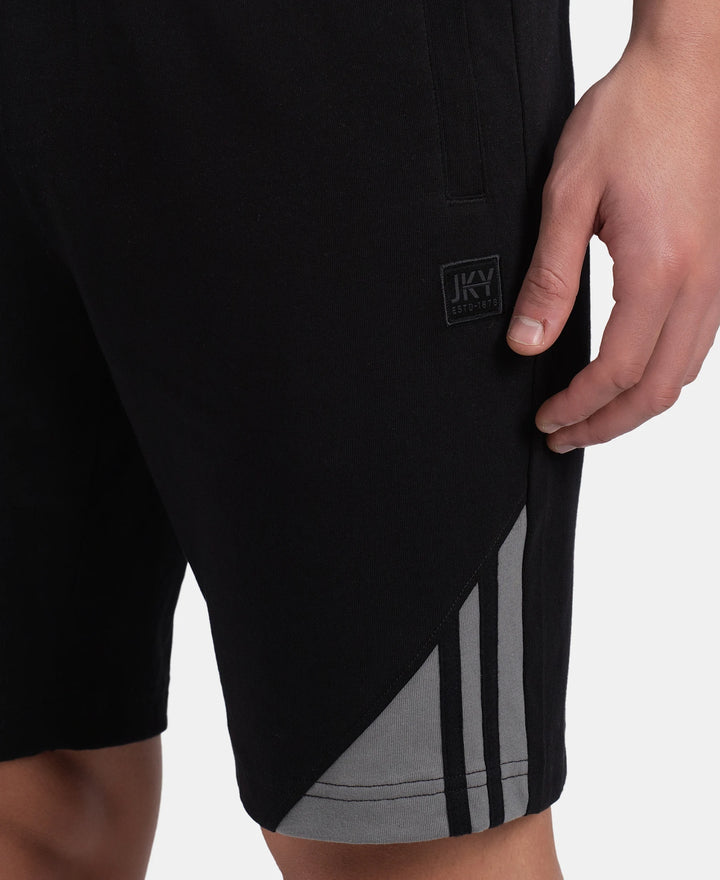 Super Combed Cotton Rich Straight Fit Shorts with Zipper Pockets - Black & Performance Grey