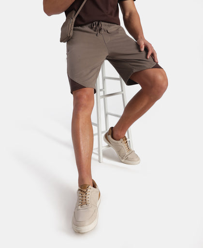 Super Combed Cotton Rich Straight Fit Shorts with Zipper Pockets - Dark Khaki & Java