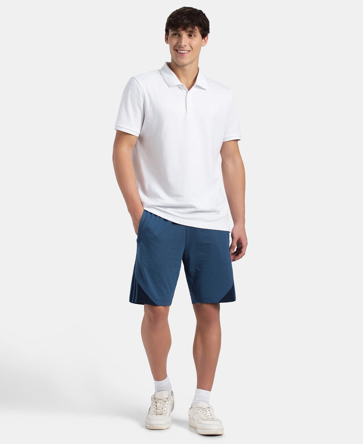 Super Combed Cotton Rich Straight Fit Shorts with Zipper Pockets - Ensign Blue & Navy