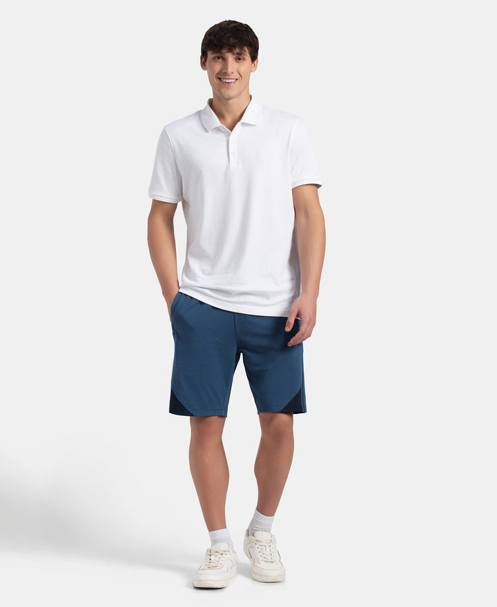 Super Combed Cotton Rich Straight Fit Shorts with Zipper Pockets - Ensign Blue & Navy