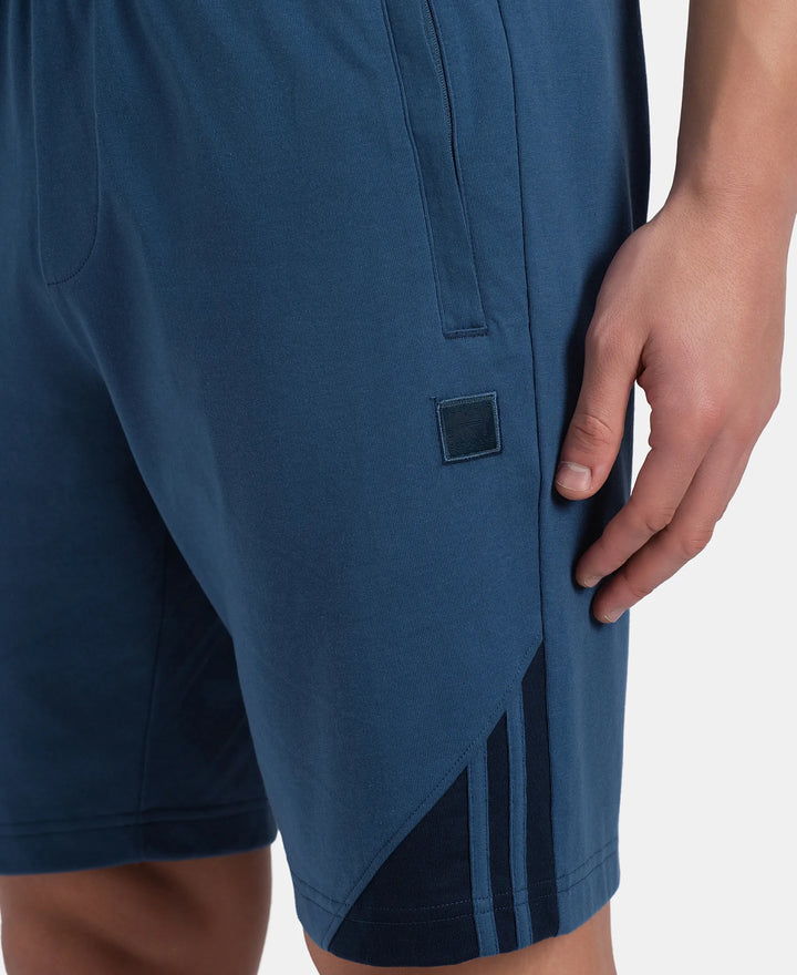 Super Combed Cotton Rich Straight Fit Shorts with Zipper Pockets - Ensign Blue & Navy