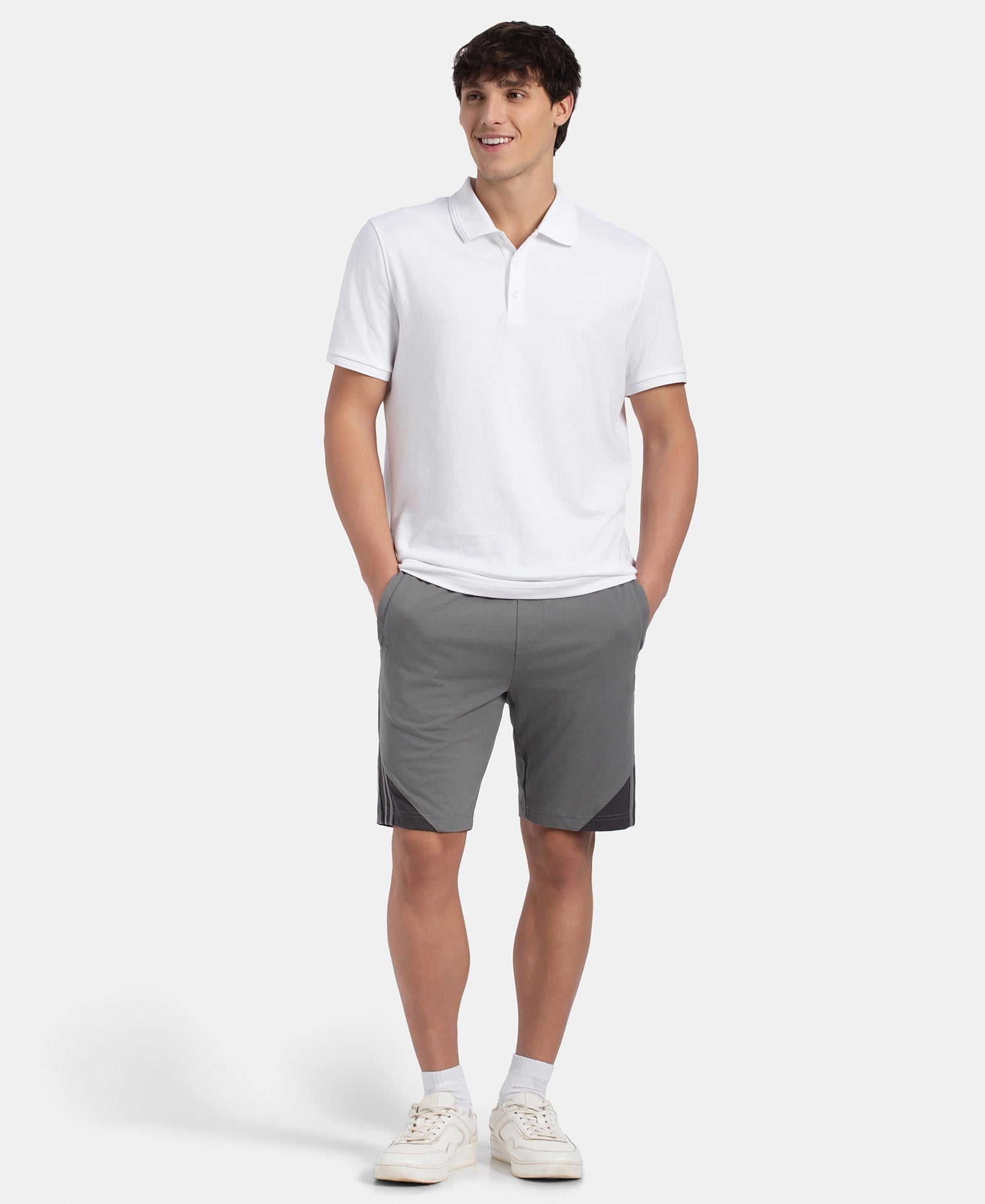 Super Combed Cotton Rich Straight Fit Shorts with Zipper Pockets - Performance Grey & Asphalt