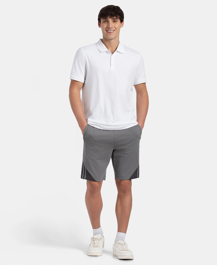 Super Combed Cotton Rich Straight Fit Shorts with Zipper Pockets - Performance Grey & Asphalt