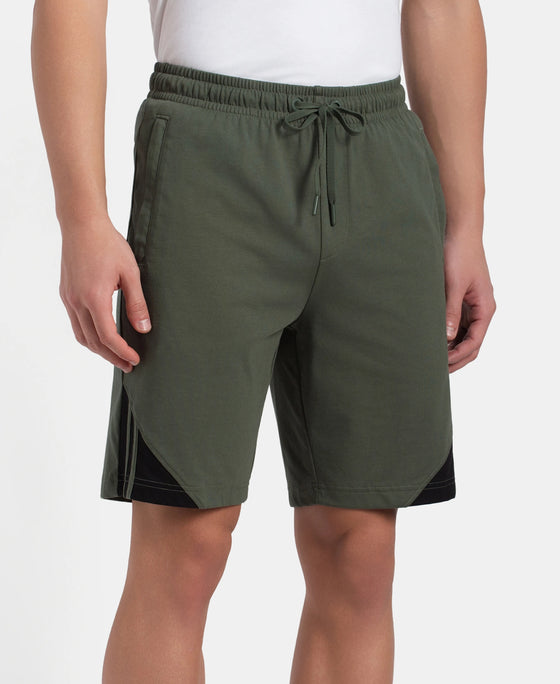 Super Combed Cotton Rich Straight Fit Shorts with Zipper Pockets - Thyme & Black