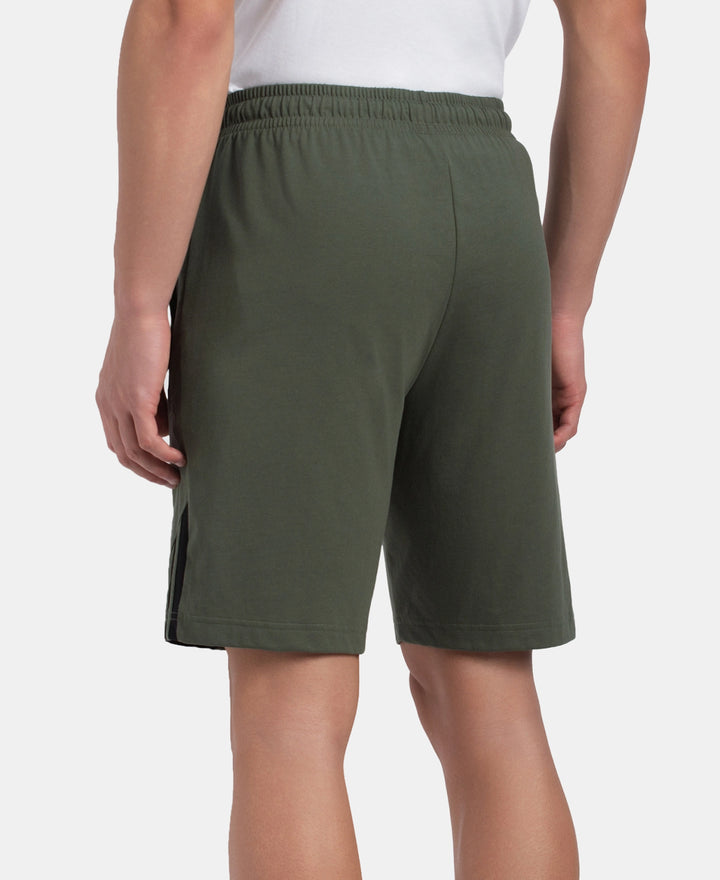 Super Combed Cotton Rich Straight Fit Shorts with Zipper Pockets - Thyme & Black