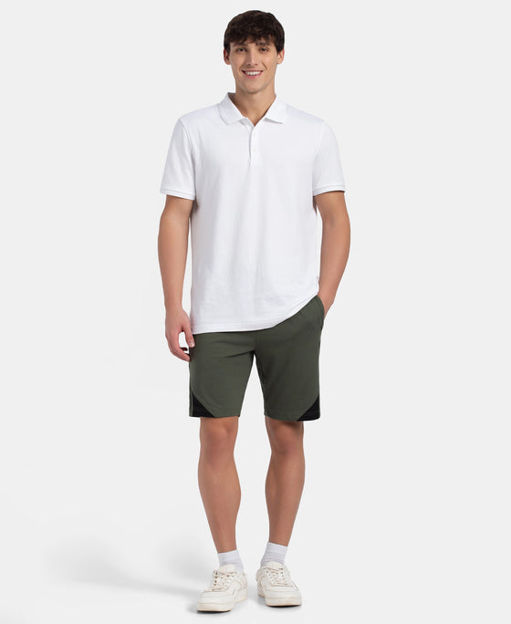 Super Combed Cotton Rich Straight Fit Shorts with Zipper Pockets - Thyme & Black