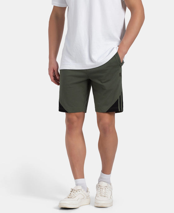 Super Combed Cotton Rich Straight Fit Shorts with Zipper Pockets - Thyme & Black