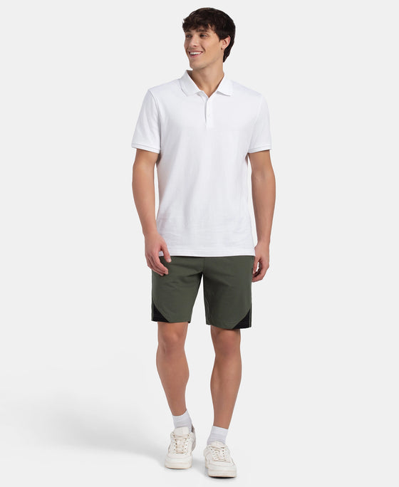 Super Combed Cotton Rich Straight Fit Shorts with Zipper Pockets - Thyme & Black