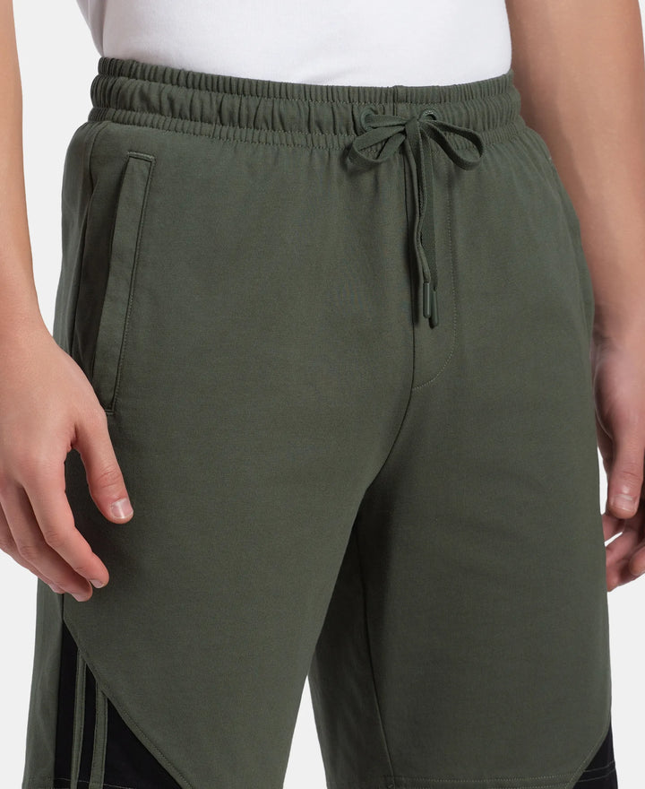 Super Combed Cotton Rich Straight Fit Shorts with Zipper Pockets - Thyme & Black